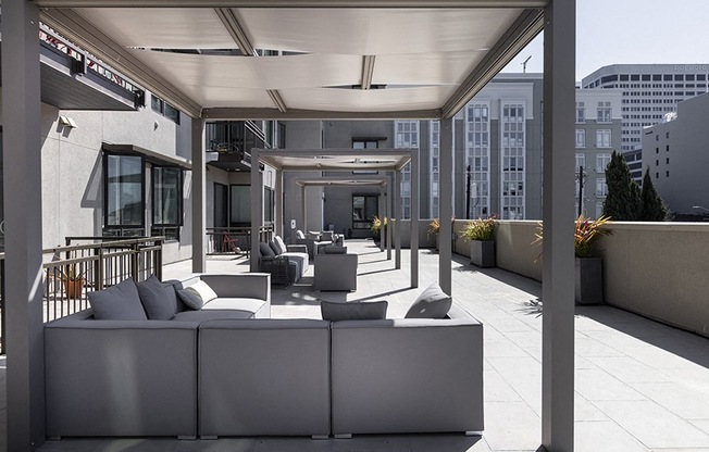 Rooftop seating and lounge area at Rasa Apartments