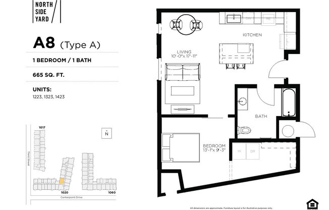 1 bed, 1 bath, 665 sqft, $1,325