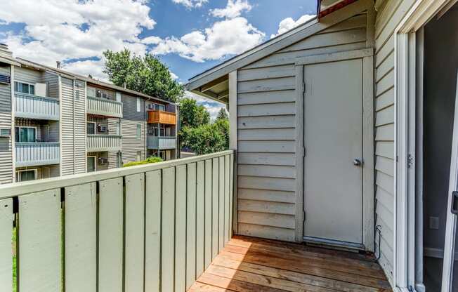 Balcony with outside storage  at Union Heights Apartments, Colorado Springs, CO