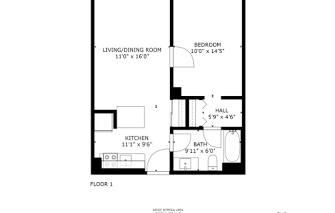 1 bed, 1 bath, 545 sqft, $1,900, Unit 208