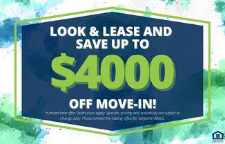 A promotional image offering up to $4000 off move-in for leasing.