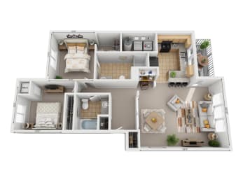 2 beds, 2 baths, 1,086 sqft, $1,790