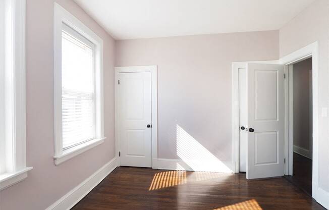 Bedroom with window at The Packard, West Hartford, CT
