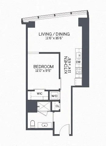 1 bed, 1 bath, 577 sqft, $2,746