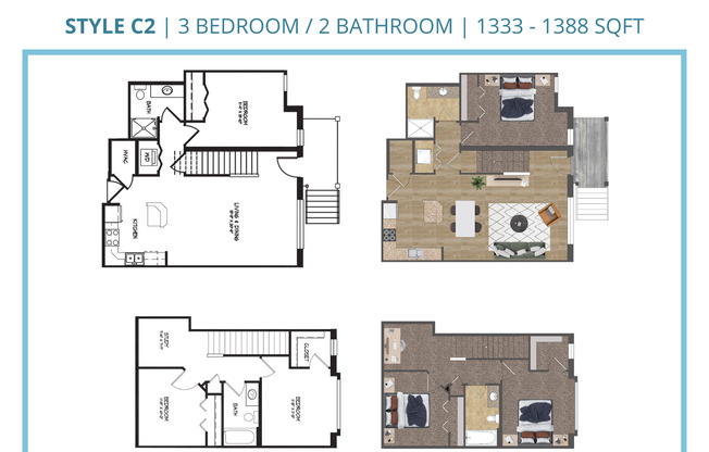 3 beds, 2 baths, 1,388 sqft, $1,850, Unit A-106
