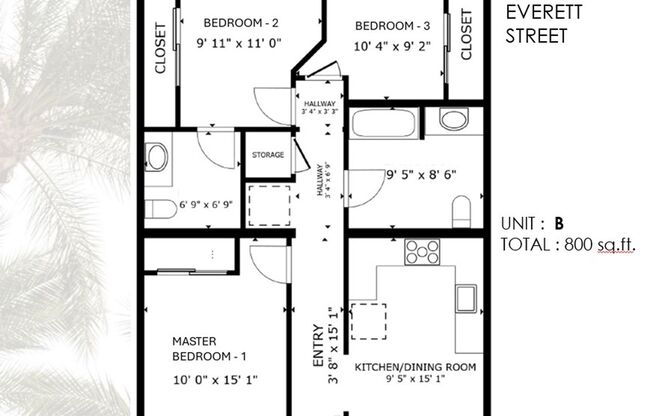 3 beds, 1.5 baths, 800 sqft, $2,995, Unit Unit B