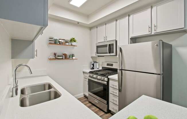 a kitchen with stainless steel appliances and a sink