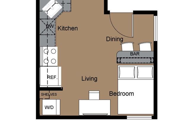 Studio, 1 bath, 265 sqft, $980