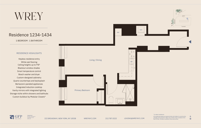 1 bed, 2 baths, $6,420, Unit 1334