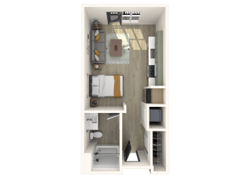 Studio, 1 bath, 419 sqft, $1,600