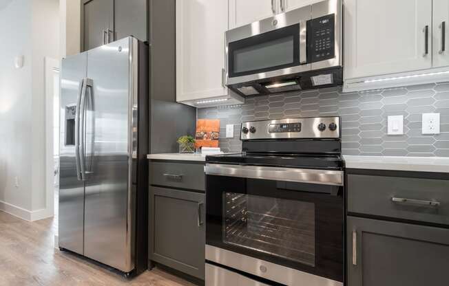 kitchen area of an apartment at the cannery at packing district