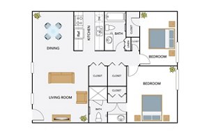 2 beds, 2 baths, 966 sqft, $910