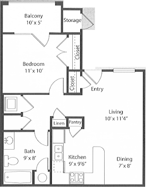 1 bed, 1 bath, 583 sqft, $1,089