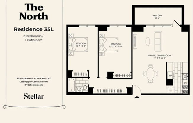 2 beds, 1 bath, 1,010 sqft, $8,295, Unit 35L