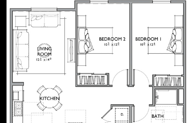 2 beds, 1 bath, 813 sqft, $1,071