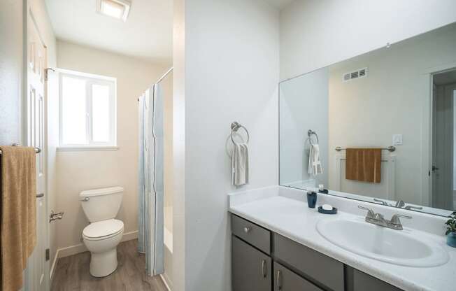 a bathroom with a toilet sink and shower at Summit, Idaho, 83201