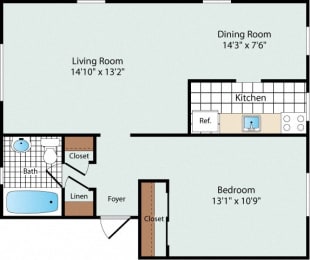 1 bed, 1 bath, 700 sqft, $1,545