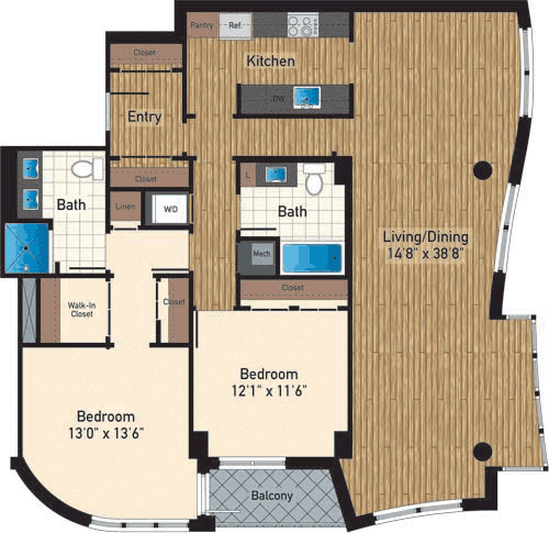 2 beds, 2 baths, 1,493 sqft, $4,041, Unit 619