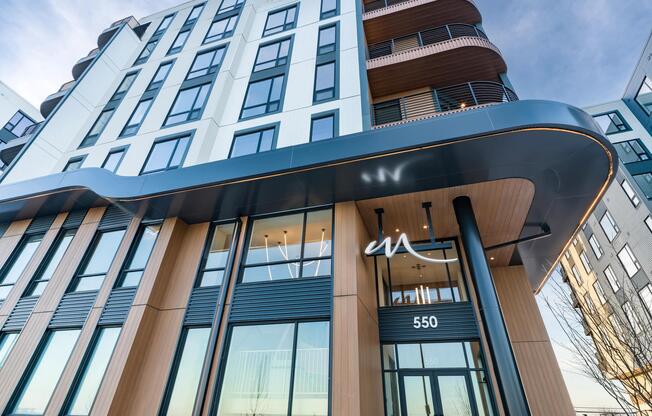 A bold exterior entry with clean lines and a welcoming, modern presence.