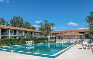 Swimming pool area at Tanglewood Apartments