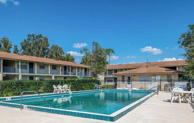 Swimming pool area at Tanglewood Apartments