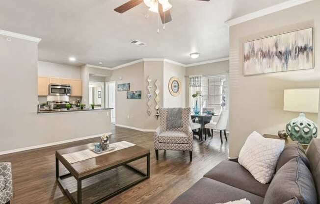 a living room with a couch and a table