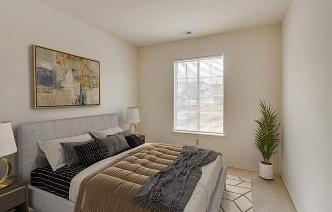 Azalea Layout Model Bedroom at Portsmouth Apartments, Novi, MI 48377