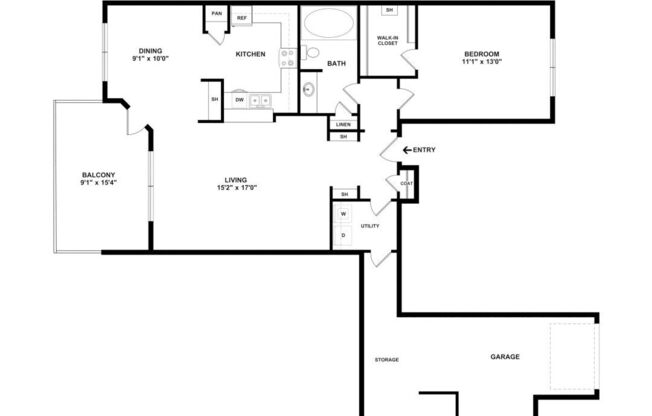 1 bed, 1 bath, 877 sqft, $1,596