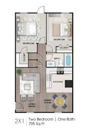 2 beds, 1 bath, 795 sqft, $1,219
