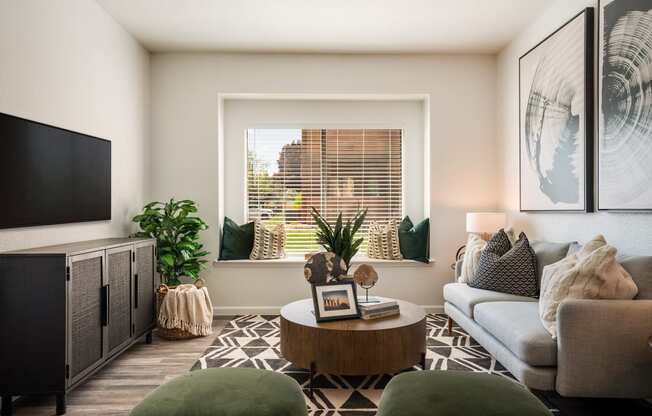 a living room with a couch and a television