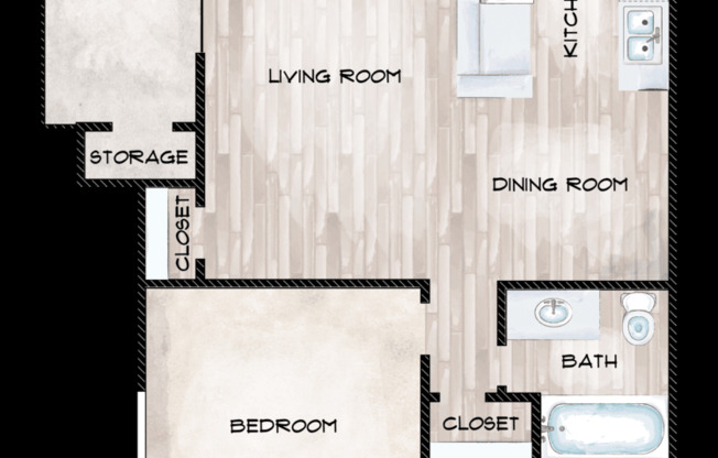 1 bed, 1 bath, 668 sqft, $930