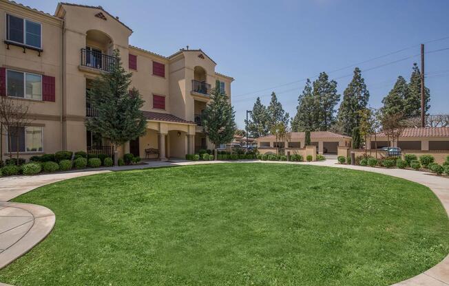 a large lawn in front of a building