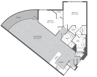 2 beds, 2 baths, 1,223 sqft, $3,071