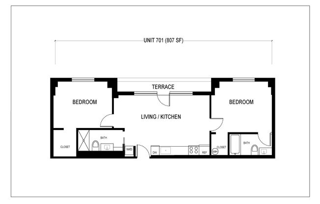 2 beds, 2 baths, 807 sqft, $1,550, Unit 703
