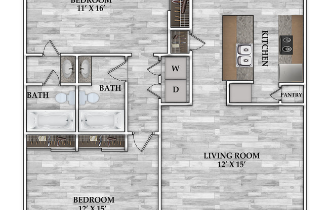 2 beds, 2 baths, 1,175 sqft, $963, Unit 078