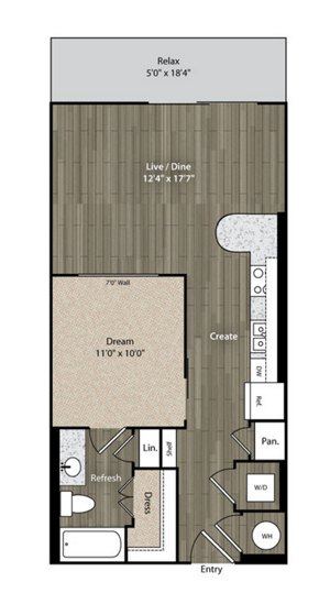 Studio, 1 bath, 652 sqft, $1,845
