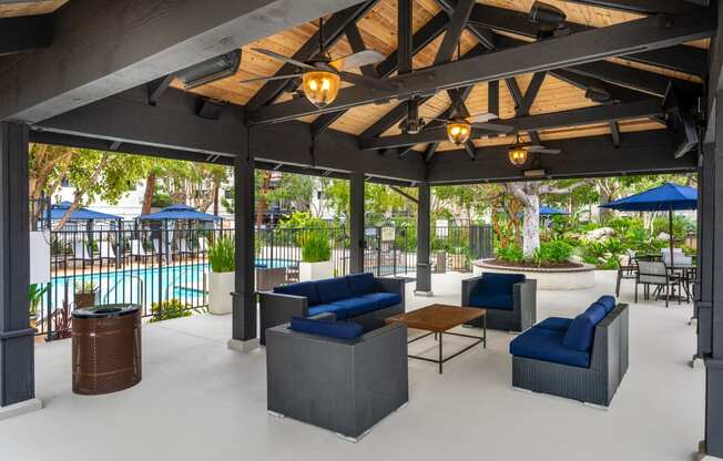 Cabana seating area at 55+ FountainGlen Goldenwest, Westminster, CA