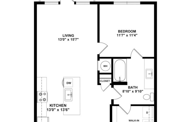 1 bed, 1 bath, 734 sqft, $1,475