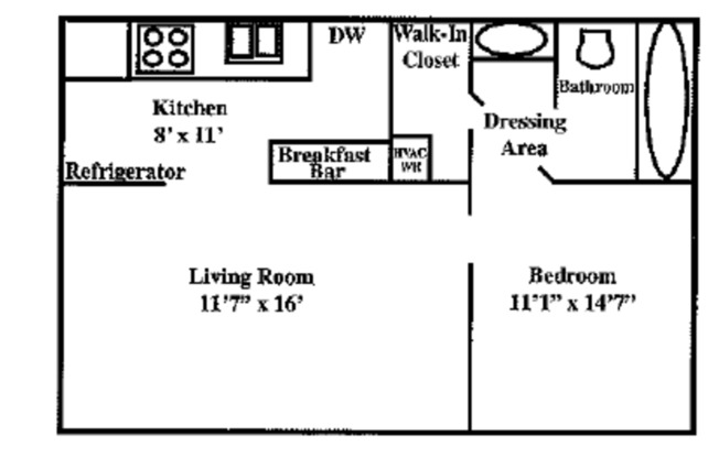 1 bed, 1 bath, 694 sqft, $905