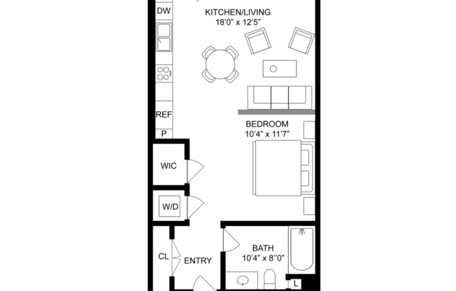 Studio, 1 bath, 565 sqft, $3,285