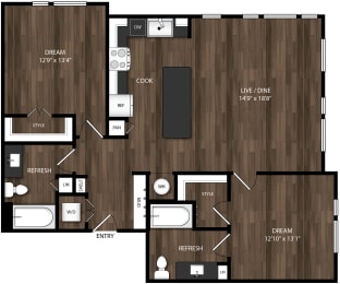 2 beds, 2 baths, 1,175 sqft, $1,826