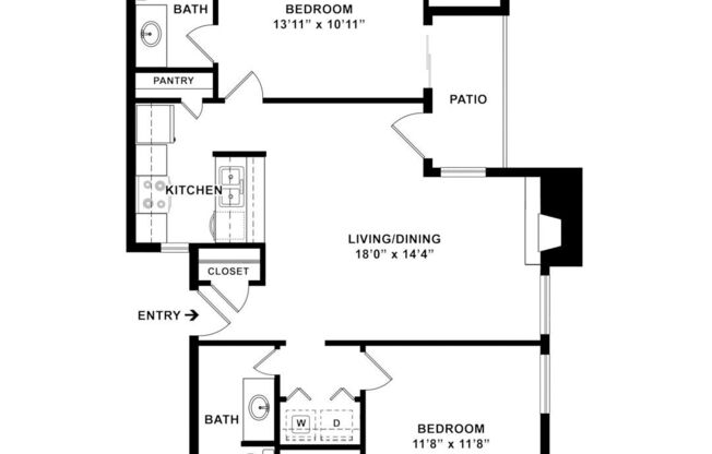 2 beds, 2 baths, 936 sqft, $1,580