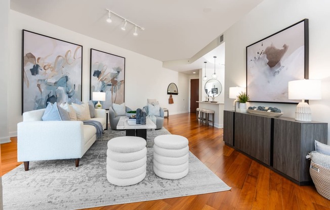 a living room with a couch and a table