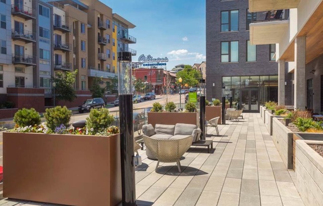 There's plenty of outdoor space to enjoy at Modera LoHi, like this outdoor patio just above street level
