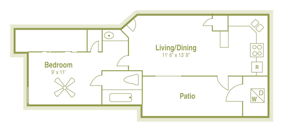 1 bed, 1 bath, 460 sqft, $961