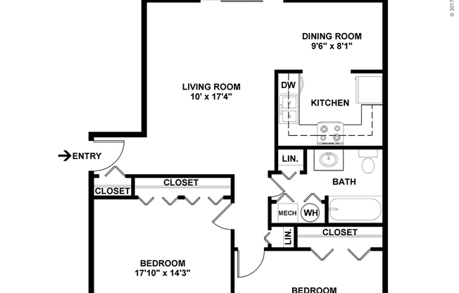 2 beds, 1 bath, 841 sqft, $1,150