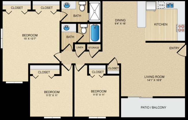 3 beds, 2 baths, 1,265 sqft, $1,569