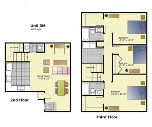 3 beds, 2.5 baths, 1,427 sqft, $1,280