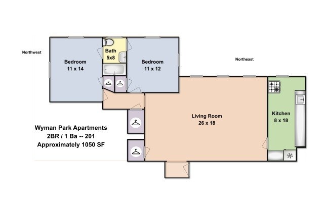 2 beds, 1 bath, 950 sqft, $1,800, Unit 201