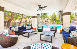 the pool area at the preserve apartments at Mountain Vista, Victorville, 92395